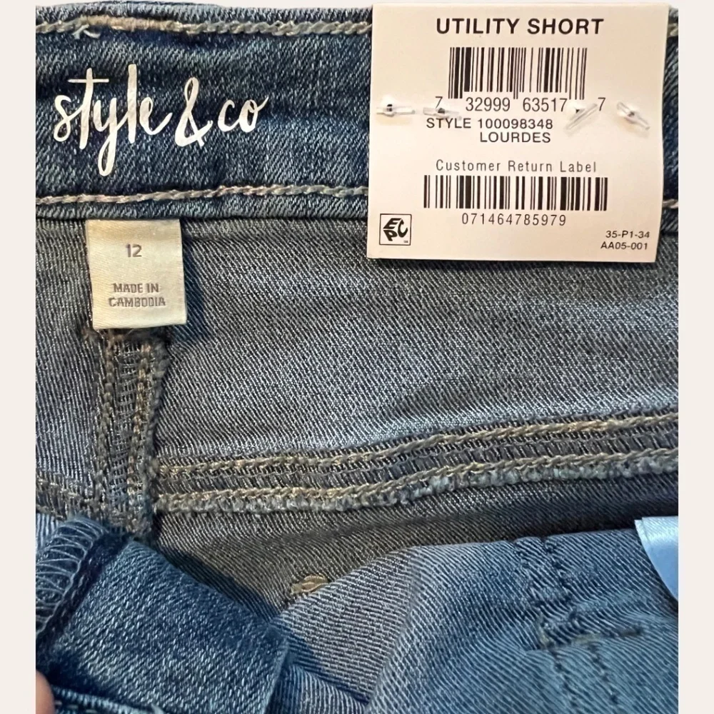 STYLE & CO Women's Rolled Hem Utility Jean Shorts w/Tie Belt NWT/Size 12